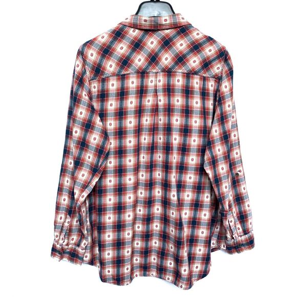 cb Women's Button-Up Shirt Size 1X Blue Red Multicolor Plaid Long-Sleeves Cotton - Picture 8 of 11